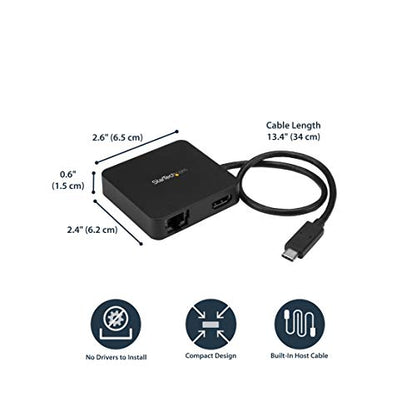 StarTech 4-in-1 USB-C Mini Dock, 4K HDMI, GbE, 5Gbps 3.0 Hub, USB-A/C | Windows, macOS, ChromeOS, iPadOS, Android, Driverless setup, 13in/34cm cable, Compact for hot-desking - style: 1x USB-A 3.0 | 1x USB C-(5Gbps) | HDMI