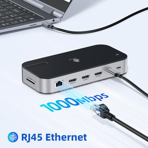 LIONWEI Laptop Docking Station,16 in 1 USB C Docking Station Triple Monitor | USB C Dock Station with 3HDMI,PD, 7USB,RJ 45 Ethernet,Card Reader,Audio for Dell/HP/Lenovo（Exclude Power Adapter)