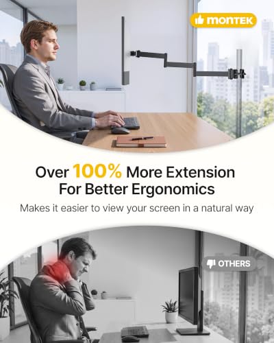 monTEK Universal Pole Monitor Arm 25 Inch Extra Long Reach - Single Desk Mount for 17-32 inch Screens, Steel Full Motion Mount, VESA 75/100mm, 636mm Extension - size: 27" Long Arm