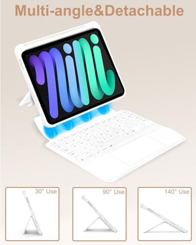 EAMPANG Case with Trackpad Keyboard for iPad mini 7th(A17 Pro, 2024)/6th Generation 8.3 inch,7-Color Backlit Wireless Keyboard Magnetic Detachable Multi-Angle Stand Cover for iPad mini 6 7 White - color: White