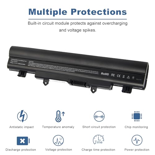TREE.NB Laptop Battery AL14A32 for Aspire E1-571 E5-571 E5-411 E5-421 E5-511 E5-521 V3-472 V3-572 E14 E15 Touch Extensa 2509 2510 Travelmate P246 TMP246 Series, 4400mAh/11.1V/6-Cells - size: 8.05x2.03x0.78inch E5-571