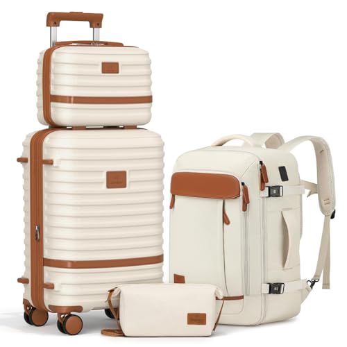 Joyway Expandable Carry on Luggage Sets Airline Approved, Lightweight Hard Shell 20 Inch Carry-on Suitcase with Spinner Wheels, White - color: White, size: 4 piece sets (13/20)