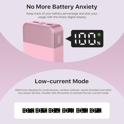 NOBIS Portable Charger,20000mAh Power Bank, 45W Fast Charging | Battery Pack with 2 USB-C (in/out) & 2 USB-A, Digital Display & Small Current Mode, Compatible with Phone 17 S25 Tablet - color: Pink
