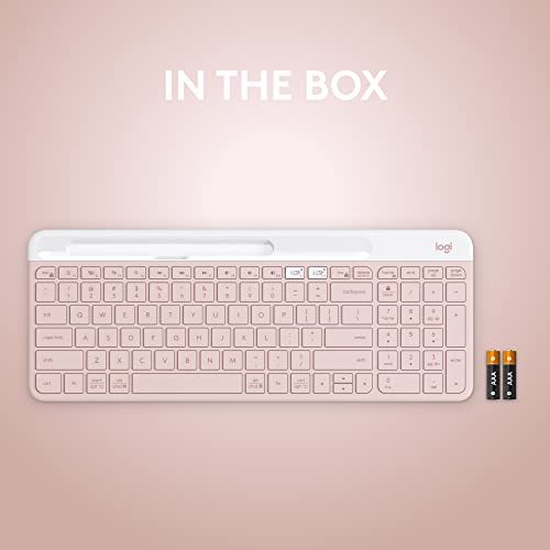 Logitech K585 Slim Wireless Keyboard with Built-in Phone Cradle - Rose | Bluetooth with included USB receiver, connects 2 devices, cradle can hold smartphone or tablet up to 10 in. in landscape mode - color: Rose