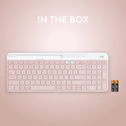 Logitech K585 Slim Wireless Keyboard with Built-in Phone Cradle - Rose | Bluetooth with included USB receiver, connects 2 devices, cradle can hold smartphone or tablet up to 10 in. in landscape mode - color: Rose