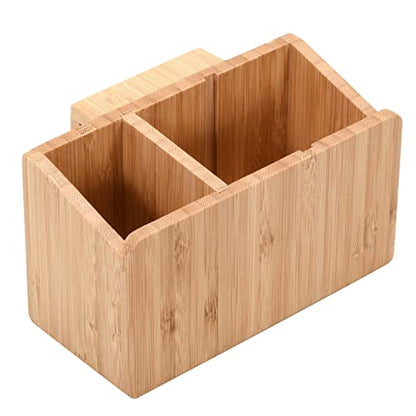MobileVision Bamboo Caddy Add-On for Bamboo Charging Station Organizers; Compartment and cubby space fits pens, keys, and other small stationary items - color: Caddy Add-On Only