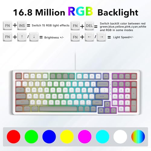 HUO JI Z-99 Wired Mechanical Keyboard, Creamy Sound, Hot Swappable Pre-lubed Linear Switches, Gasket Structure with Sound Dampening Foam, RGB Backlit, 99 Keys Custom Gaming Keyboard for PC/Mac,Gray - color: White Gray