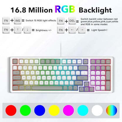 HUO JI Z-99 Wired Mechanical Keyboard, Creamy Sound, Hot Swappable Pre-lubed Linear Switches, Gasket Structure with Sound Dampening Foam, RGB Backlit, 99 Keys Custom Gaming Keyboard for PC/Mac,Gray - color: White Gray