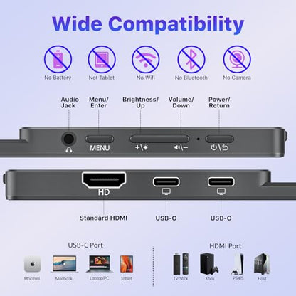VisionOwl Portable Monitor for Laptop, IPS USB-C HDMI Travel Second Monitor for MacBook Pro Air, PC, PS5, Xbox, Portable Second Screen, Built-in Kickstand, Speakers, VESA Mountable, 15.6 - size: 15.6