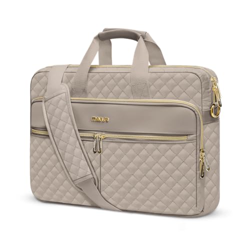 MOSISO 15-16 inch Laptop Bag, Laptop Briefcase Messenger | Compatible with MacBook Pro 16/Air 15, Square Quilted Computer Bag Work Office Business with 3 Pockets&Strap, Taupe Brown - color: Taupe Brown, size: 16 inch