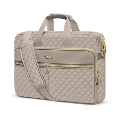 MOSISO 15-16 inch Laptop Bag, Laptop Briefcase Messenger | Compatible with MacBook Pro 16/Air 15, Square Quilted Computer Bag Work Office Business with 3 Pockets&Strap, Taupe Brown - color: Taupe Brown, size: 16 inch