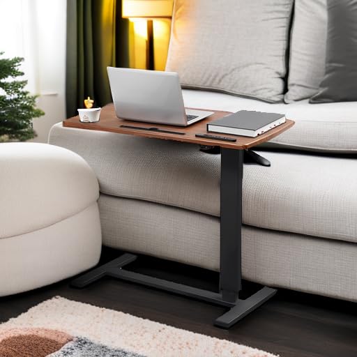BeGyoku Overbed Table,Hospital Bed Table,Pneumatic Bedside Table Adjustable Over the Bed with Hidden Wheels&USB,Mobile Laptop Cart&Rolling Tray Table Hospital Home Use-Walnut - color: Walnut-32" L X 16" W