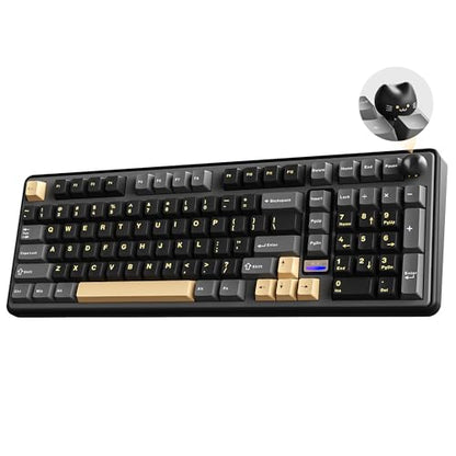 YUNZII B98 PRO QMK/VIA Wireless Mechanical Gaming Keyboard,96% Layout with Numpad and Cute Cat Knob, BT/2.4G/USB-C,Linear Switch Hot Swap Gasket,RGB for Win/Mac (Black, Milk V2 Linear Switch) - color: Black, size: Milk V2 Linear Switch