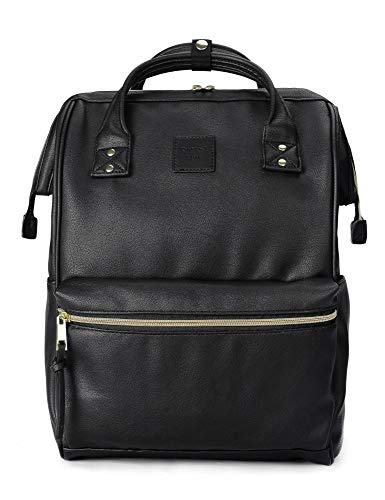 Kah&Kee Leather Laptop Backpack for Women 15 inch Teacher Work Travel Bag | Premium water-resistant PU leather. Fits 14″ & 15″ laptops. Anti-theft pocket, luggage strap. Ideal for daily commute. - color: Black, size: Medium