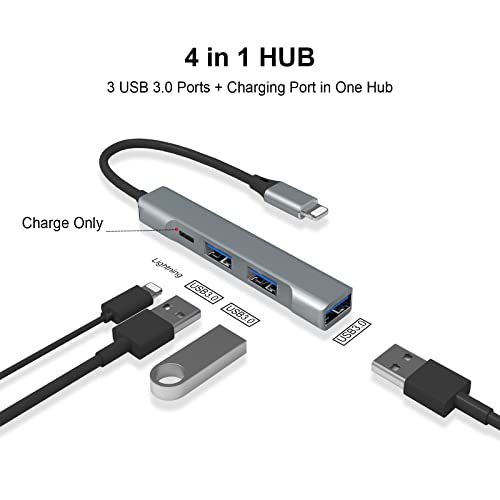 Lightning to USB Hub [Apple MFi Certified] 4-in-1 USB OTG Hub with 3 USB3.0 Port and Fast Charging Port for iPhone/iPad Compatible with Microphones/Flash Drive/Keyboard/Mouse/Sound Card