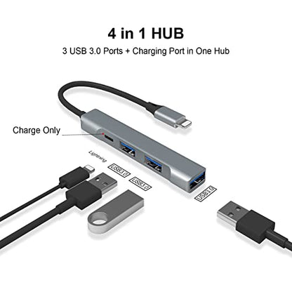 Lightning to USB Hub [Apple MFi Certified] 4-in-1 USB OTG Hub with 3 USB3.0 Port and Fast Charging Port for iPhone/iPad Compatible with Microphones/Flash Drive/Keyboard/Mouse/Sound Card