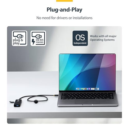 StarTech 4-Port USB-C Hub 5Gbps with 4X USB-A, 2ft Cable (H5C4A-USB-HUB-2) | SuperSpeed USB Powered portable hub, Plug-and-play, Overcurrent Protection, 2ft 61cm cable, MacBook Dell Chromebook PC - size: 2 ft, style: USB-C