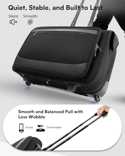 AUROTIER Rolling Garment Bags for Travel, Built-in Hanging Feature, Wheeled Business Suitcase with 17 Inch Laptop Compartment, Lockable Carry on Luggage for Men and Women with Wheels, Black Black
