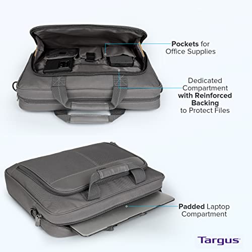 Targus 15-16 Inch Classic Slim Laptop Bag, Gray - Ergonomic Briefcase and Messenger Bag - Spacious Foam Padded Laptop Bag for 16" Laptops and Under (TCT027US) - color: Gray, size: 16 inch