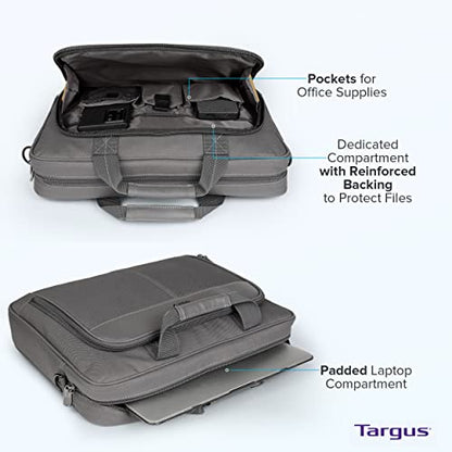 Targus 15-16 Inch Classic Slim Laptop Bag, Gray - Ergonomic Briefcase and Messenger Bag - Spacious Foam Padded Laptop Bag for 16" Laptops and Under (TCT027US) - color: Gray, size: 16 inch