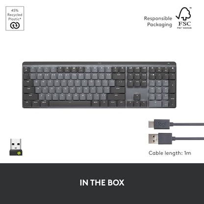 Logitech MX Mechanical Mini Wireless Illuminated Keyboard, Tactile Quiet Switches, Backlit, Bluetooth, USB-C, macOS, Windows, Linux, iOS, Android, Metal | Tactile Quiet Low-Profile Mechanical Switches, Bluetooth or Logi Bolt, USB-C Rechargeable, Adaptive