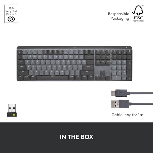 Logitech MX Mechanical Wireless Illuminated Performance Keyboard, Linear Switches, Backlit Keys, Bluetooth, USB-C, macOS, Windows, Linux, iOS, Android, Metal | Full-Size Wireless Mechanical Keyboard with Linear Switches, Adaptive Backlight, Bluetooth and