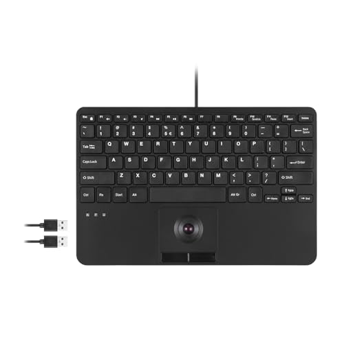 Perixx PERIBOARD-526 US, Wired Mini USB Keyboard with Trackball - X Type Scissor Keys - 11.18x7.17x1.1 Inches - Build-in 2 USB Hubs - US English - style: Trackball Keyboard