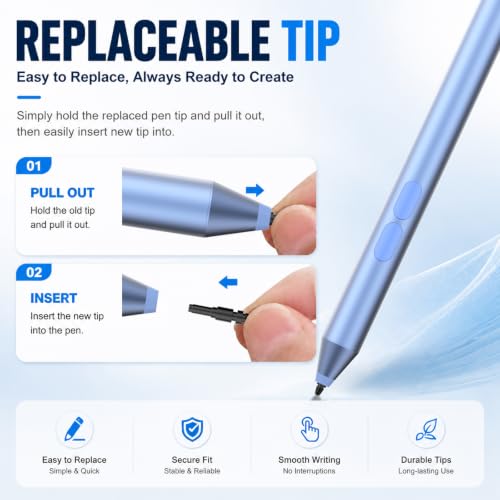 tesha Active Pen for ASUS ZenBook Vivobook, No Pairing, 2500Hr Battery | For ASUS ProArt ROG Flow ExpertBook, Palm Rejection, 1024 Pressure, Dual Buttons, Replaces SA201H SA203H for Students Doers - color: Blue
