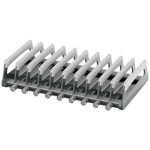 10-Slot Vertical Laptop Stand & Holder – Adjustable Aluminum Laptop Stand Vertical for Desk Fits 10 Devices, MacBook & Gaming Laptops (Up to 17.3”) – Space Saving Laptop Storage Rack - Grey - size: 10 - Slot