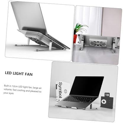 Cabilock Aluminum Alloy Laptop Cooler Stand with RGB LED Fans, Height Adjustable Ventilated Cooling Pad for Gaming and Office Notebooks, Silver