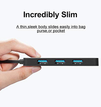 USB Hub 4 Port, USB 3.0 Hub 5Gbps Data Transfer, Ultra-Slim USB Splitter Port Expander for Laptop, MacBook, PC, PS5, Keyboard, Mouse – Plug and Play, No Driver Needed