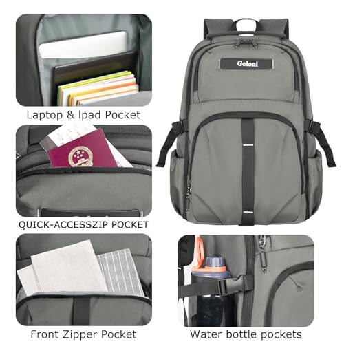 Goloni Airline Approved Travel Backpack 35L - Under Seat Carry On, Water Resistant 15.6 Inch Laptop Compartment for Men Women Work Travel,Gery - color: Gery