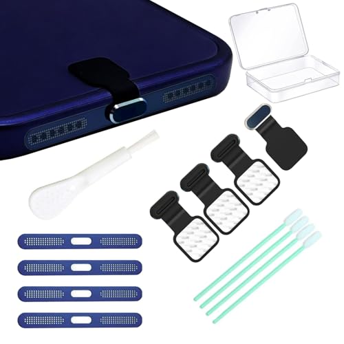 [4-Pack] Phone Anti-Lost Dust Plug, Type-C Cover Cap, Mesh Speaker Dust Cover, Cell Phone Cleaning Kit with Brush - Universal Port Plug Set Accessories for iPhone17 Pro/Pro Max (Dark Blue 17 Pro-4) - color: Dark Blue 17 Pro-4