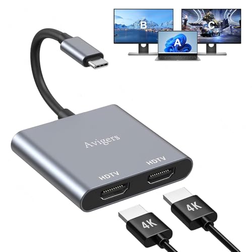 (2 in 1) USB C to Dual Hdmi Adapter for 2 Monitors, (MST is not Support on MacOS, MacOS Allows Monitor Display 2 Separate Screens, Windows Allows Monitor Display 3 Separate Screens) - color: Silver Gray, size: 2 In 1 USB C to Daul HDMI Adapter