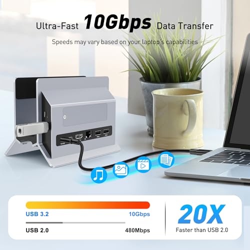 AboveTEK Vertical Laptop Docking Station, Gravity Auto Lock MacBook Stand, Aluminum Laptop Vertical Dock Stand, Silver
