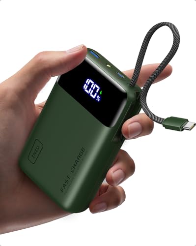 INIU 20000mAh Portable Charger, Smaller 45W Fast Charging Travel Power Bank | Flight-Safe, Built in USB-C Cable, Travel Essential, Battery Phone Pack for iPhone 17 16 Pro, Samsung S26, iPad etc, Green - color: Green, size: 20000mAh