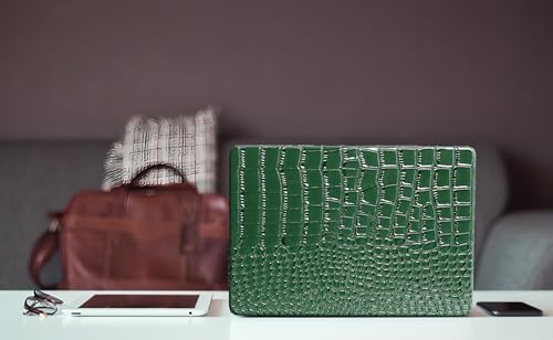 Crocodile Case for MacBook Air 13 inch 2026 M5, 2022-2025 M4/M3/M2 | Model A3449 A3240 A3113 A2681, Texture Crocodile Aligator Skin Snakeskin PU Leather Hardshell & Keyboard Cover, Emerald Green - color: # Shiny Green Crocodile