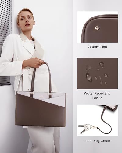 LOVEVOOK Laptop Tote Bag for Women, Office Work Bag Briefcase fit for 15.6 inch Laptop, Large Capacity Teacher Computer Bag Handbag Coffee/Beige | Fits 15.6 Inch Laptop, Waterproof Front Pocket, Shoulder Strap, Large Purse for Business Office Work, Coffee