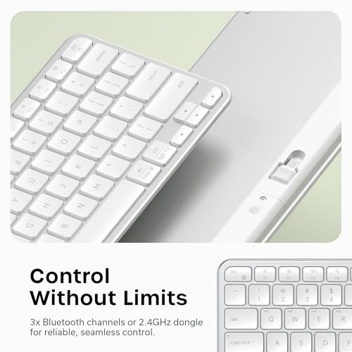 Satechi Slim EX1 Wireless Keyboard, Compact Keyboard for Mac, Windows, Android, Multi-Device 4-in-1 Connectivity (3X Bluetooth + 2.4GHz), Instant OS Remap, USB-C Rechargeable Battery, Silver - color: Silver, size: Keyboard