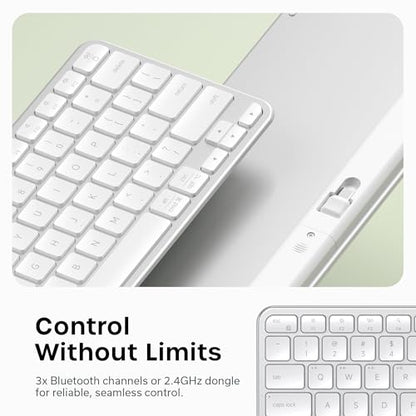 Satechi Slim EX1 Wireless Keyboard, Compact Keyboard for Mac, Windows, Android, Multi-Device 4-in-1 Connectivity (3X Bluetooth + 2.4GHz), Instant OS Remap, USB-C Rechargeable Battery, Silver - color: Silver, size: Keyboard