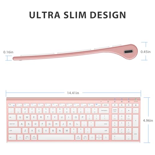 iClever BK10 Bluetooth Keyboard, Wireless Rechargeable Ultra-Slim Keyboard with Long Battery Life, Compatible with iOS, Android, Windows, Mac for iPad, Tablet, Laptop, PC, Phone (Rose Gold) - color: rose gold