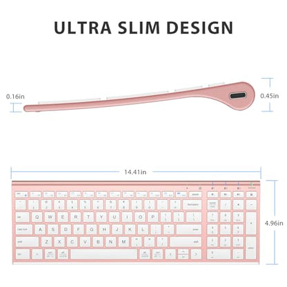 iClever BK10 Bluetooth Keyboard, Wireless Rechargeable Ultra-Slim Keyboard with Long Battery Life, Compatible with iOS, Android, Windows, Mac for iPad, Tablet, Laptop, PC, Phone (Rose Gold) - color: rose gold