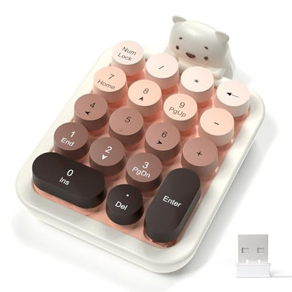 FELICON Cute Wireless Numeric Keypad with Silicon Bear,18-Key-Milk Coffee | Colorful Round Keycaps,Ergonomic,2.4Ghz USB Receiver,Portable Financial Accounting Numpad Membrane Keyboard for PC,Mac,Laptop - color: Milk Tea