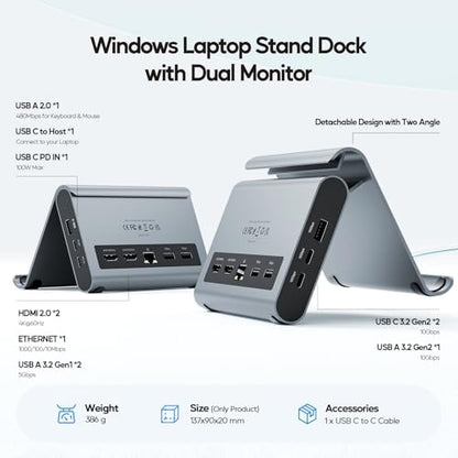 USB C Docking Station Dual Monitor, Laptop Dock for Windows with HDMI 4K | PULWTOP Laptop Docking Staion Stand, 3xUSB-C/A 10Gbps,2xUSB-A 5Gbps,RJ45,PD for Surface Pro11/10/9/8/Dell/HP/Lenovo/Asus/Acer
