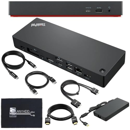 Lenovo 40B00135US Docking Station Thunderbolt 4 Dock - Universal Laptop Docking Stations with 135W Power Adapter + HDMI Cable + DisplayPort Cable + Thunderbolt Cable + Microfiber Cloth (Renewed