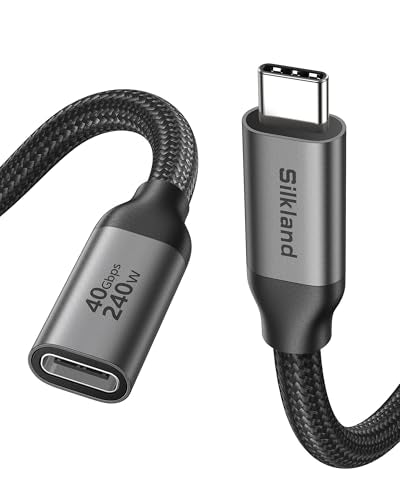 Silkland USB C Extension Cable 40Gbps, [240W Charging/8K/4K@240Hz] USB C Extender 1.6ft, Braided USB4 Extension Male to Female for Thunderbolt 4/USBC Hub/iPhone16/MacBook/iPad/Pixel/Dell XPS - size: 1.6 Feet