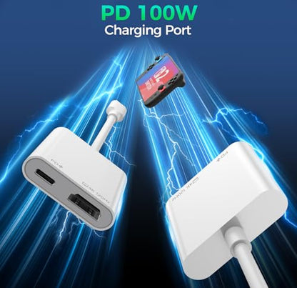 Portable Switch 2 Dock, 4K@120Hz USB C to HDMI Display Adapter with 100W PD Fast Charging, Travel TV Dongle Hub for iPhone 17/16/15, iPad, MacBook, Steam Deck, Switch 2 and USB-C Devices