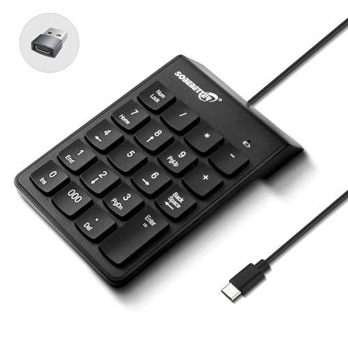 USB-C ＆ USB-A Number Pad, 19 Keys Wired Numeric Keypad, Plug & Play | 15° Ergonomic Numeric Pad for Laptop/Desktop/iPad/phone, Portable Financial Accounting 10 Keys Number Pad for Windows/macOS