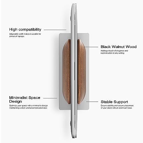 UPERGO Vertical Laptop Stand for Desk, Laptop Holder to Dock MacBook, MacBook Pro and Other Laptops, Black Walnut Wood | Solid Black Walnut Wood & Aluminum, Adjustable 0.79"–1.42", Scratch-Resistant Pads, Anti-Slip Base, Natural Wood Grain