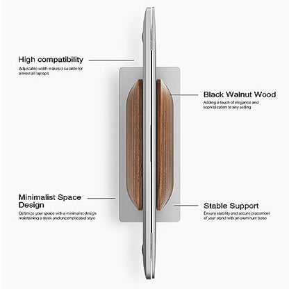 UPERGO Vertical Laptop Stand for Desk, Laptop Holder to Dock MacBook, MacBook Pro and Other Laptops, Black Walnut Wood | Solid Black Walnut Wood & Aluminum, Adjustable 0.79"–1.42", Scratch-Resistant Pads, Anti-Slip Base, Natural Wood Grain